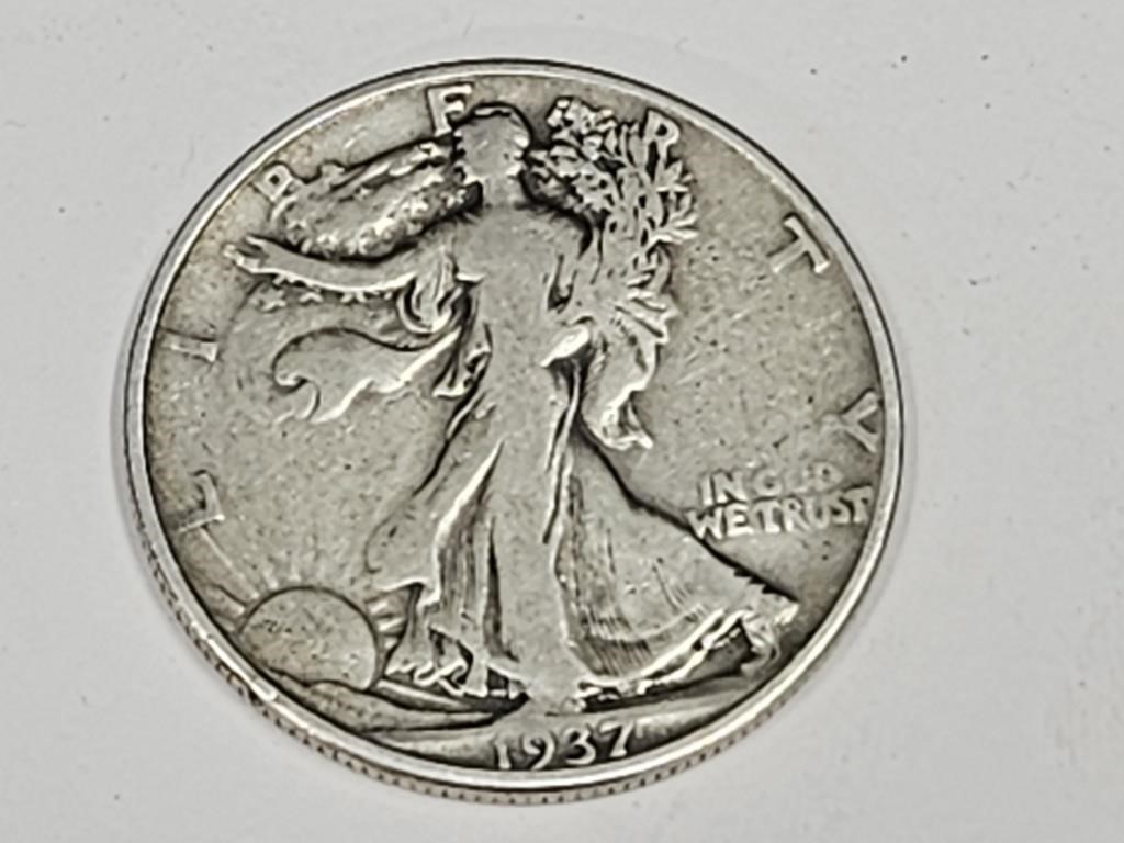 1937 D Silver Walking Liberty Half Dollar Coin