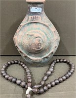 Native Style Terracotta Vase & Lrg. Metal Beads