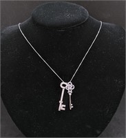 Sterling Silver Double CZ Key Pendant Necklace