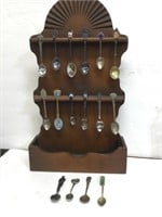 Vintage Souvenir Spoons with Hanging Rack