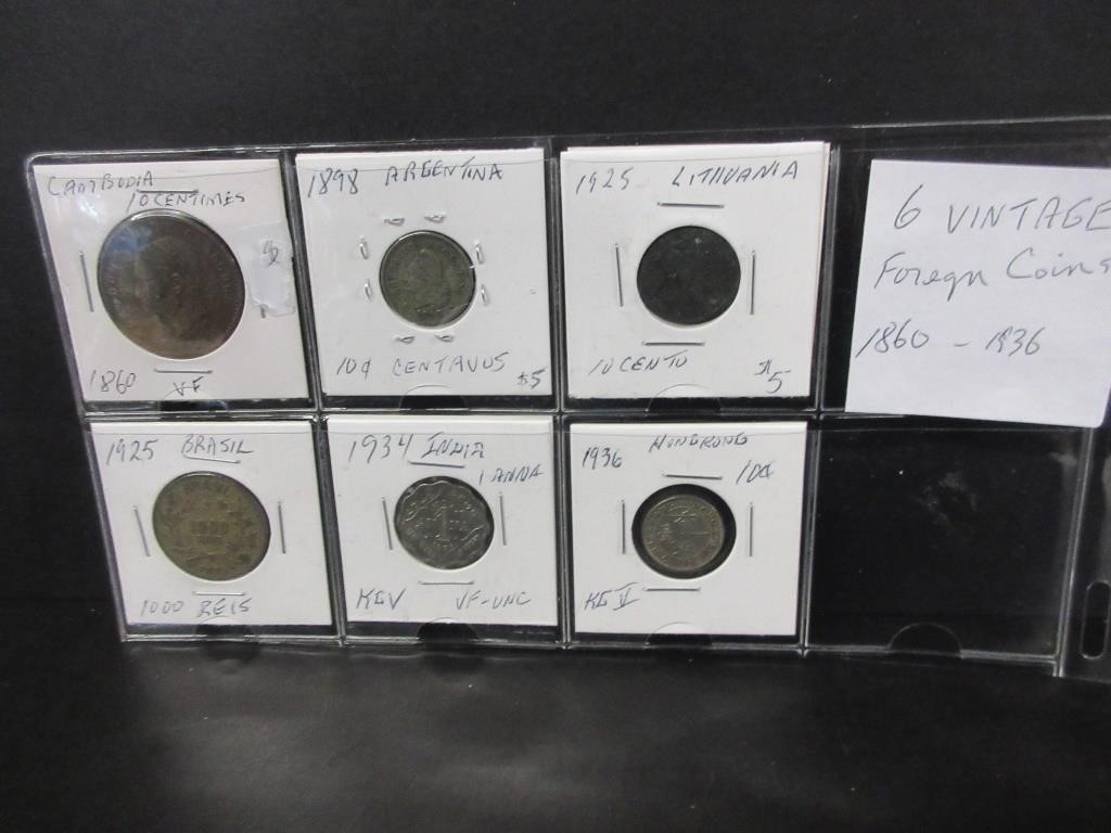 6 VINTAGE FOREIGN COINS