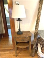 Wood End Table and Lamp - Table 18” x 14” x 27”