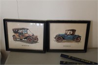 Pair of Framed PIctures of Old Cars