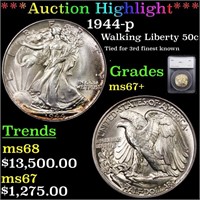 *Highlight* 1944-p Walking Liberty 50c Graded ms67
