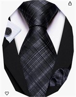 Barry Wang Striped tie  w Handkerchief Cufflinks