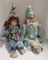 Clown Theme Porcelain Dolls w/ Wire Legs, 22"T