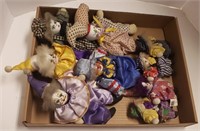 Flat of Various Small Clown & Jester Dolls