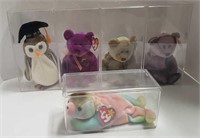 Lot of 5 TY Beanie Babies in Display Cases