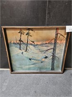 vintage snow scape painting J.M.