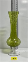 Vtg HandBlown Avocado Green Etched Glass Vase