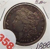 1888 Morgan silver dollar.