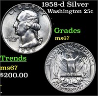 1958-d Washington Quarter Silver 25c Grades GEM++