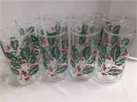 (8) Holly & Berry 6" Christmas/Holiday Glasses