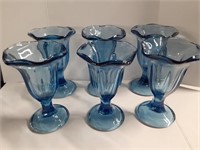 (6) Blue Glass Sherbert/Desert Cups