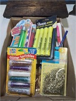 Flat of miscellaneous desk supplies including