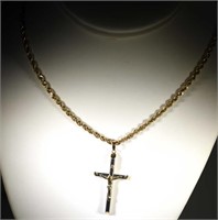 14k WHITE / YELLOW GOLD CROSS w/ 24" NECKLACE