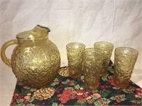 Amber glass water pitcher set