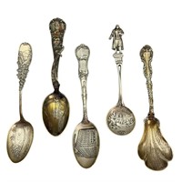 5 Antique Sterling Spoons, Honesdale PA, Masonic