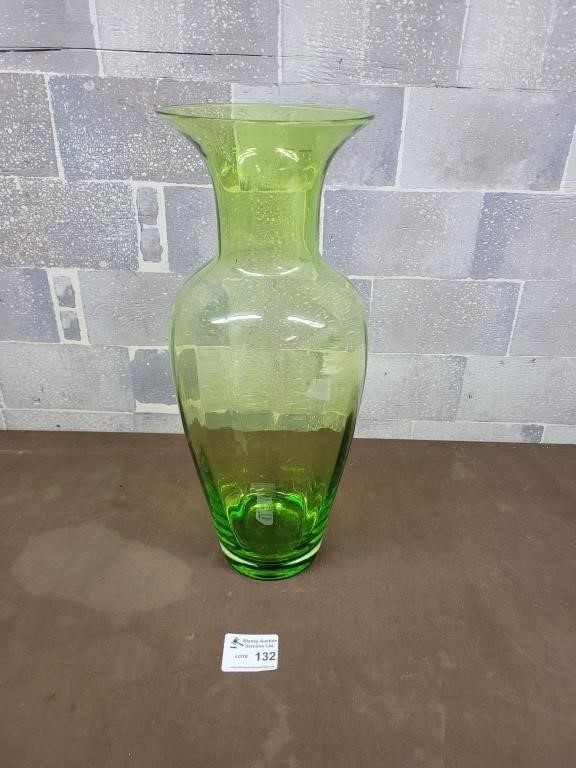 Large green blown glass vase