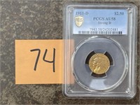 1911 Strong D Gold Indian Head Qtr Eagle PCGS AU58