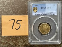 1859 Indian Princess Head $3 Gold Piece PCGS XF40