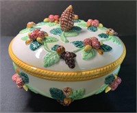 Vintage Italian Pottery Covered Bowl Fruit Vines