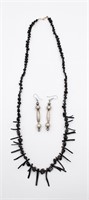 Sterling Navajo Pearl Earrings & Coral Necklace