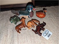 Wood Carving duck, frog, Elephant, etc