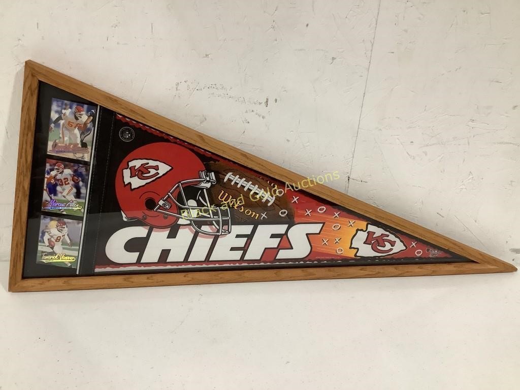 Framed Chiefs Pennant & (3) Football Cards