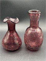 Vintage Blenko Amethyst Crackle Glass Vases