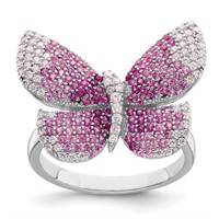 Sterling Silver  Pink Crystal Butterfly Ring