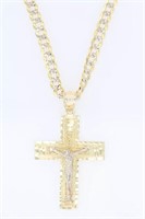 14 Kt Multi Tone Diamond Cut Cross Chain Necklace