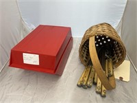 Woven Basket w/Flatware & Recipe Box