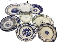 12 Varied Blue and White Plates, Bowls