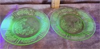 PAIR OF 6" CABBAGE ROSE URANIUM GLASS PLATES