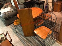 Heavy Wood & Metal Table w/ leaf & 6 Chairs
