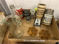 EDISON CYLINDERS, INK BOTTLES, GLASS FLOWERS
