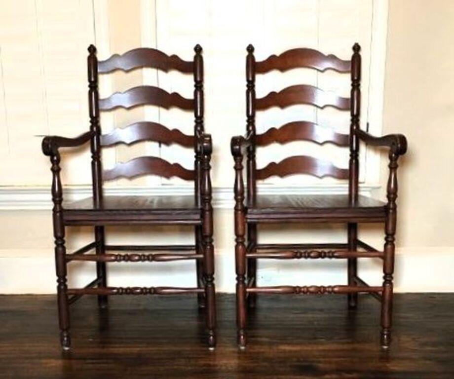 Pair Ladderback Arm Chairs