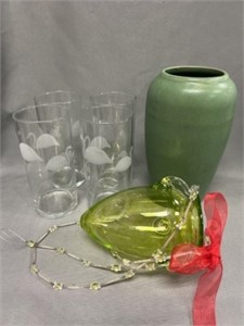Tumblers with Art Glass Planter and Vase