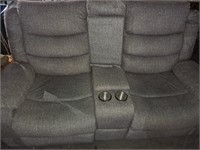 Dual reclining loveseat with cup holder and tray