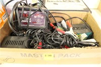 Box Lot of Battery Tenders (12 V) and a Motorcycle