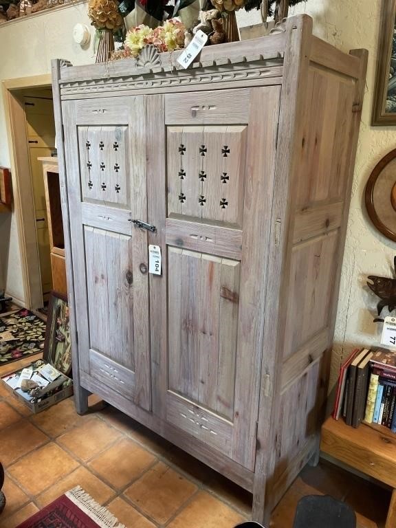 Primitive pine wood cabinet w/ adjustable shelves