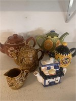 5 Vintage Teapots & 1 Creamer