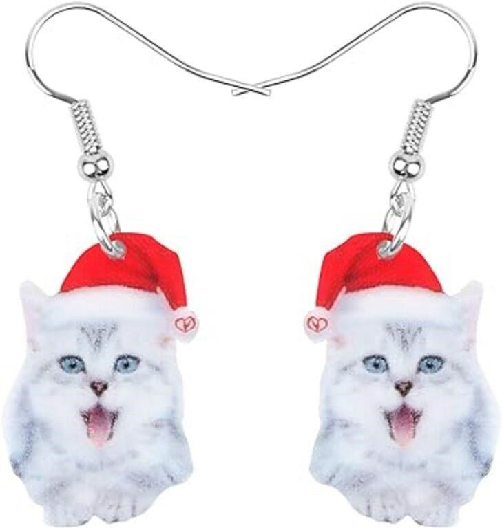 Cute Christmas Cat Earrings Dangle Jewelry For