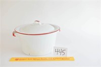 Vintage Red & White Enamel Pot w/Lid