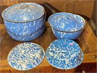 Blue & White Enamelware Pots & Pans