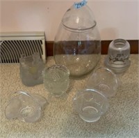 Glass basket decor, jar, candle holders