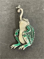 JJ signed Frog Zapping a Bug Tongue Pewter Brooch
