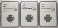 1943-P/D/S Steel Cent Set NGC MS65