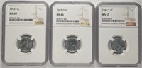 1943-P/D/S Steel Cent Set NGC MS65